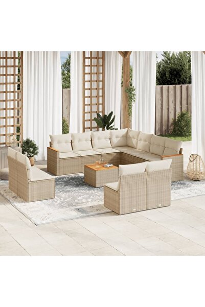 vidaxl Set canapele de gradina cu perne, 12 piese, bej, poliratan