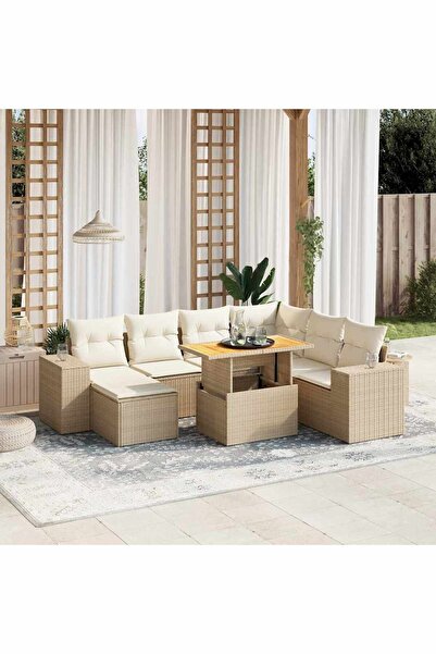 vidaxl Set canapele de gradina, 8 piese, cu perne, bej, poliratan