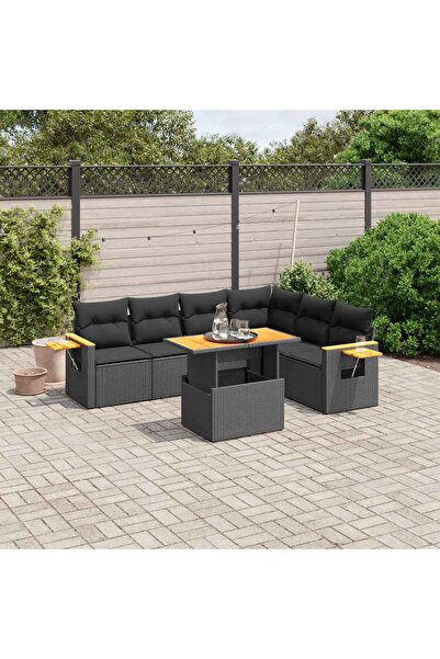 vidaxl Set canapele de gradina cu perne, 7 piese, negru, poliratan