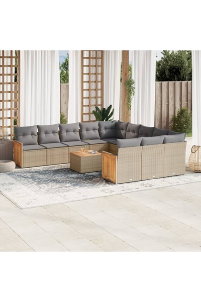 vidaxl Set canapele de gradina, 13 piese, cu perne, bej, poliratan