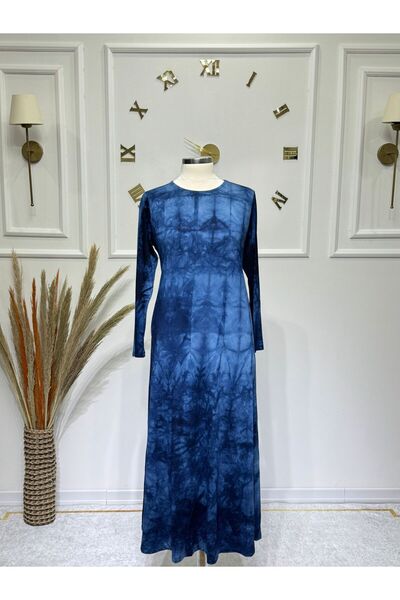 ModaMinar Women's New Season Tie-Dye Patterned Combed Cotton Dress