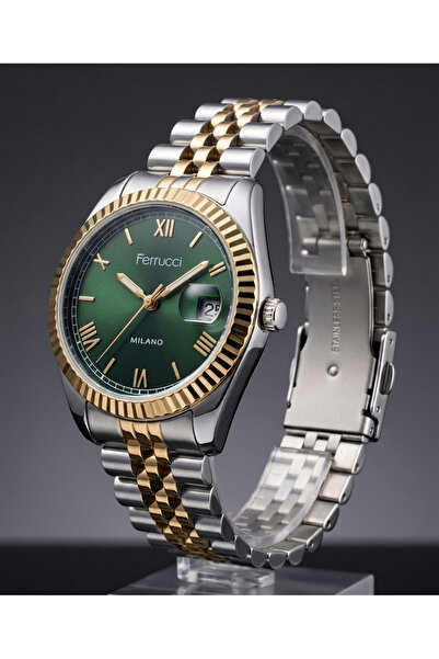 Ferrucci Milano 35mm Yeşil Kadranlı Çift Renk Çelik Kordon Kadın Kol Saati Ta...