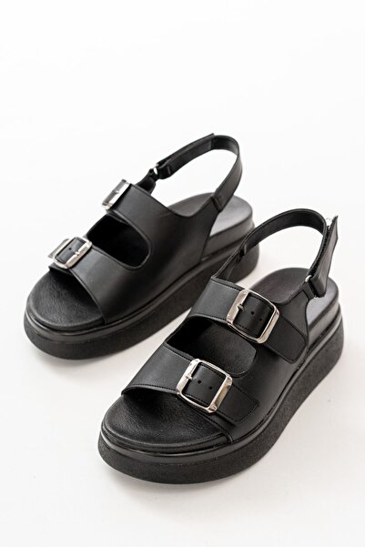 Zerenyus Zri̇n-1185 Premium Black Wedge Heel Women's Sandals