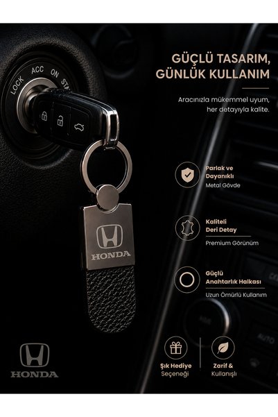 Savek Honda Logo Car Keychain Glossy Metallic, Reversible Logo, 9cm X 2.5cm, Gift Auto Accessory