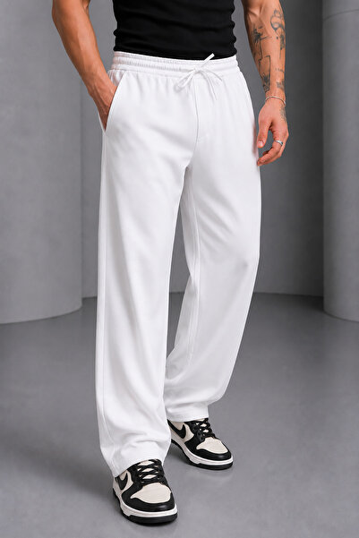 Bossago Men's White Comfortable Fit Linen Baggy Trousers