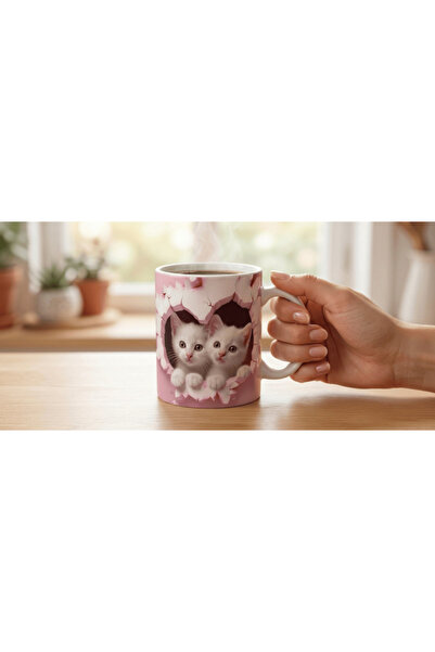 FM Pink Colored 3D Visual Printed Mug with Sweet Couple Dog Figures — Adorabl...