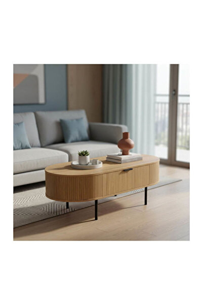 Other Τραπέζι σαλονιού Scandi pakoworld MDF φυσικό με μεταλλικά πόδια 118x60x...