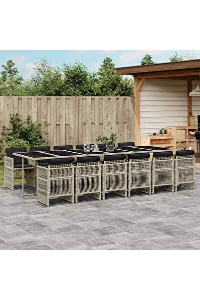 vidaxl Set mobilier de gradina cu perne 13 piese gri deschis poliratan
