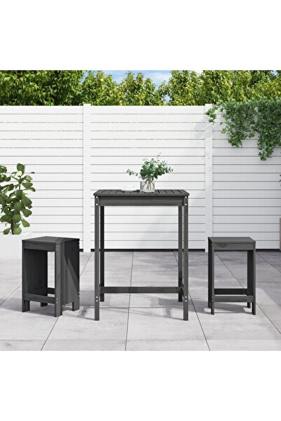 vidaxl Set bar de gradina, 3 piese, gri, lemn masiv de pin
