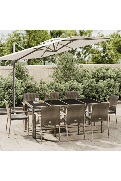 Concept Set mobilier grădină cu perne, 9 piese, gri, poliratan