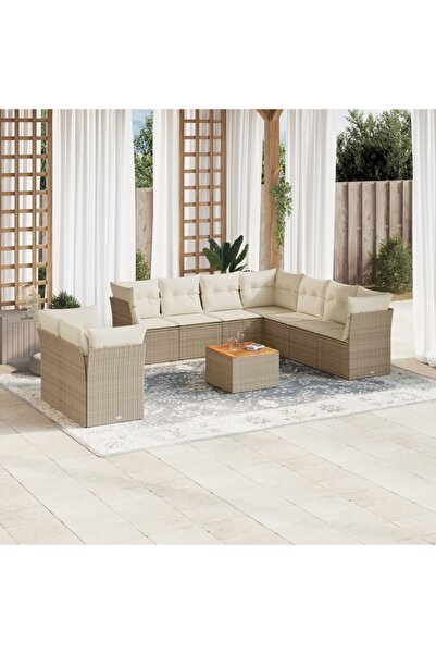 vidaxl Set canapele de gradina cu perne, 10 piese, bej, poliratan