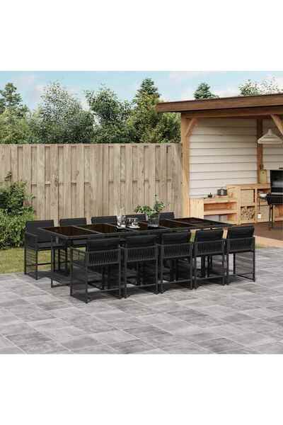 vidaxl Set mobilier de exterior cu perne, 11 piese, negru, poliratan