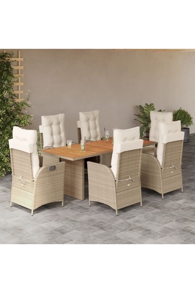 vidaxl 7-piece garden table set with cushions, beige, polyrattan
