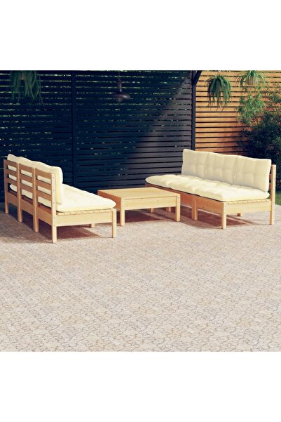 vidaxl Set mobilier gradina cu perne crem, 7 piese, lemn masiv de pin
