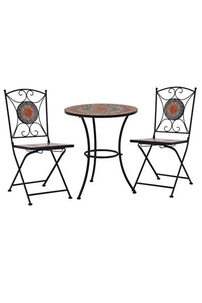 vidaxl Set bistro mozaic, 3 piese, portocaliu/gri, placa ceramica