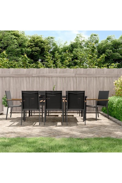 vidaxl Set mobilier de gradina, 9 piese, negru, textilena È™i otel