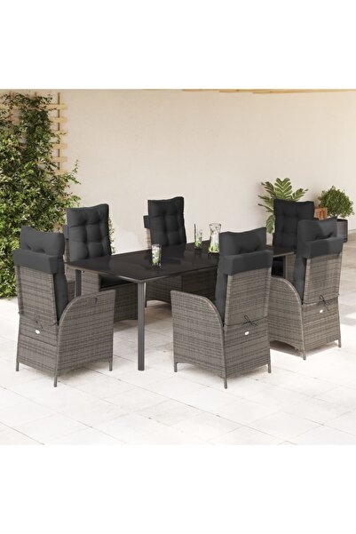 vidaxl Garden furniture set with cushions, 7 pieces, grey, polyrattan