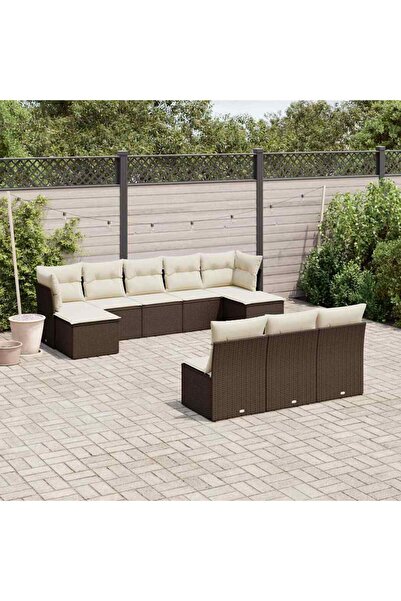 vidaxl Set canapele de gradina cu perne, 10 piese, maro, poliratan