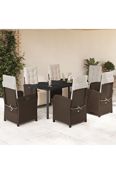 vidaxl Set mobilier de gradina cu perne, 7 piese, maro, poliratan