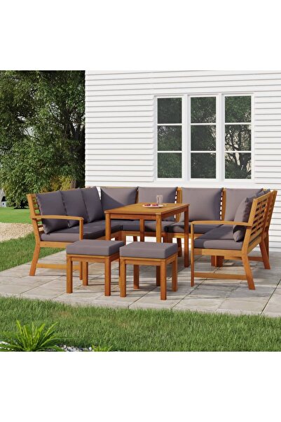 vidaxl Set mobilier de gradina cu perne, 9 piese, lemn masiv de acacia