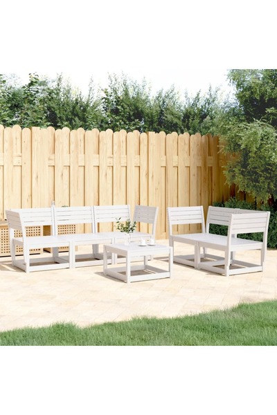 vidaxl Set canapea de gradina, 5 piese, alb, lemn masiv de pin