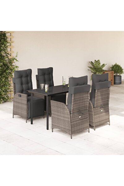 vidaxl Set mobilier de gradina cu perne, 5 piese, gri, poliratan