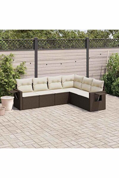 vidaxl Garden sofa set with cushions, 6 pieces, brown, polyrattan