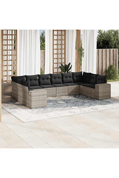 vidaxl Garden sofa set with cushions 10 pieces light gray polyrattan