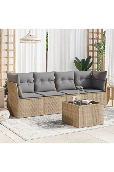 vidaxl Set canapele de gradina cu perne, 5 piese, bej, poliratan