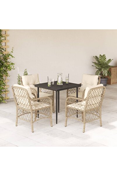vidaxl Garden furniture set with cushions, 5 pieces, beige, polyrattan