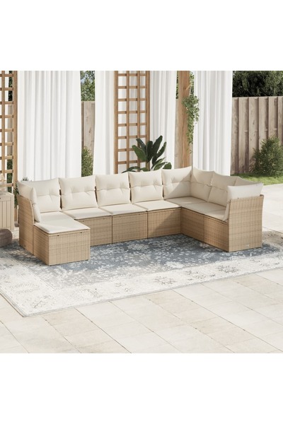 vidaxl Set canapele de gradina, 8 piese, cu perne, bej, poliratan