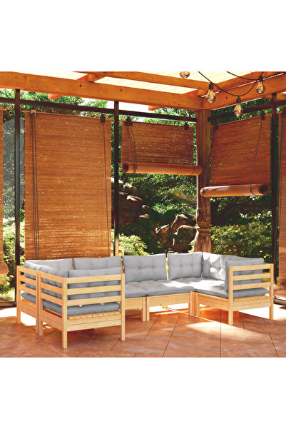 vidaxl Set mobilier gradina cu perne gri, 6 piese, lemn de pin