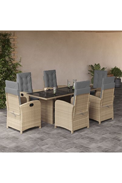 vidaxl Set mobilier pentru gradina, 7 piese, cu perne, bej, poliratan