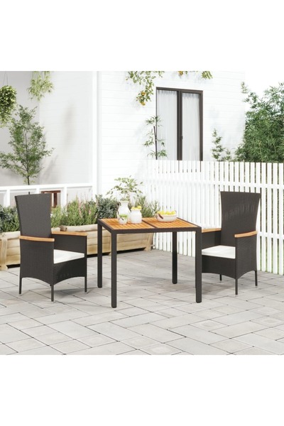 Concept Set mobilier de grădină cu perne, 3 piese, negru, poliratan