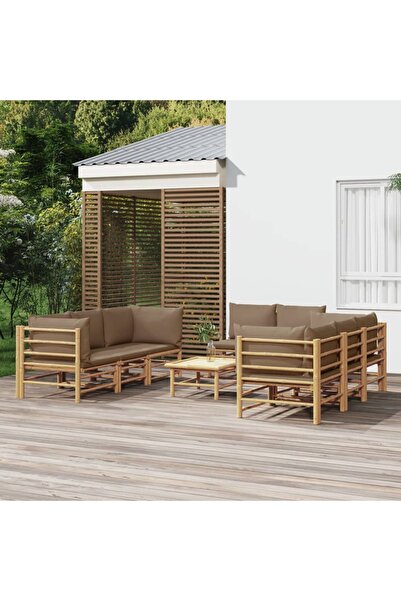 Concept Set mobilier de grădină cu perne gri taupe, 9 piese, bambus