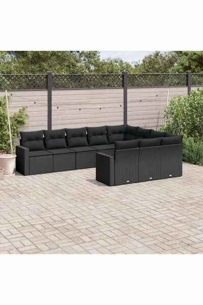 vidaxl Set canapele de gradina cu perne, 10 piese, negru, poliratan