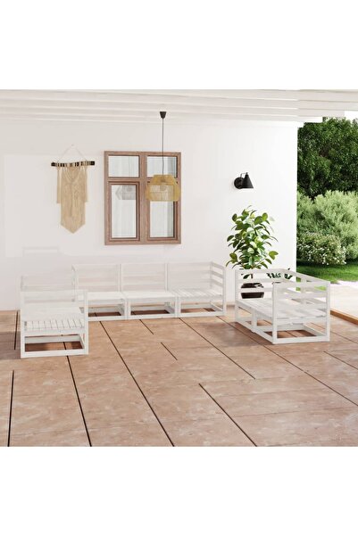vidaxl Set mobilier de gradina, 7 piese, alb, lemn masiv de pin