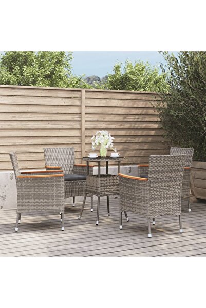 vidaxl 5-piece garden bistro set with cushions, grey, polyrattan