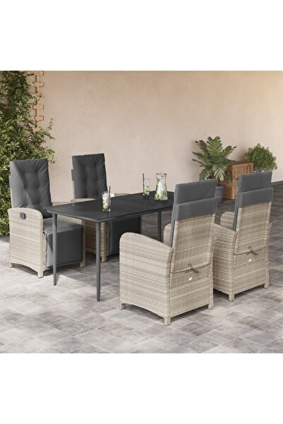 vidaxl Set mobilier de gradina cu perne, 5 piese gri deschis poliratan