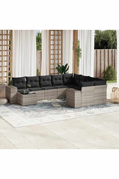 vidaxl Garden sofa set with cushions 10 pieces light gray polyrattan