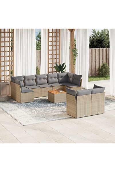 vidaxl Set canapele de gradina cu perne, 10 piese, bej, poliratan