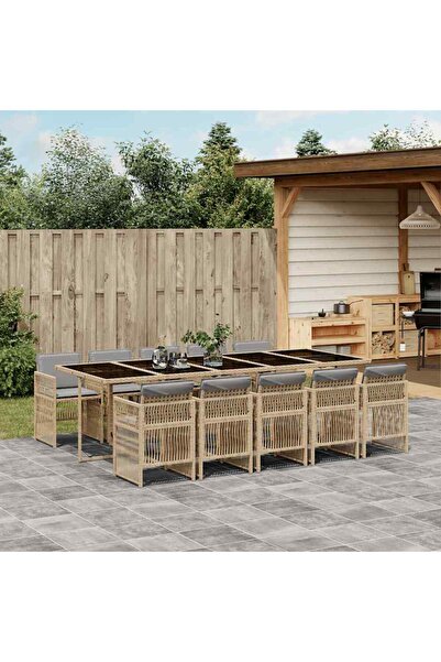vidaxl Garden furniture set with cushions, 11 pieces, grey, polyrattan