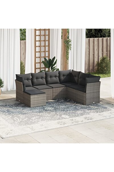 vidaxl Set canapele de gradina, 7 piese, cu perne, gri, poliratan
