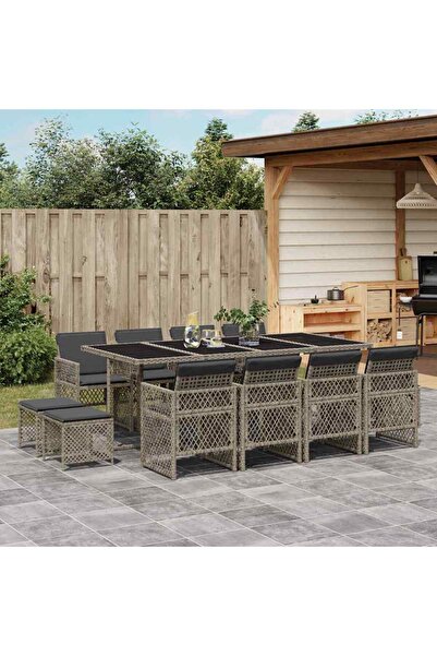 vidaxl Garden furniture set with cushions, 13 pieces, grey, polyrattan