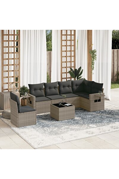 vidaxl Set canapele de gradina, 7 piese, cu perne, gri, poliratan