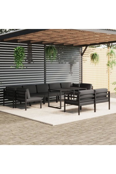 vidaxl 10-piece garden furniture set with cushions, anthracite aluminum