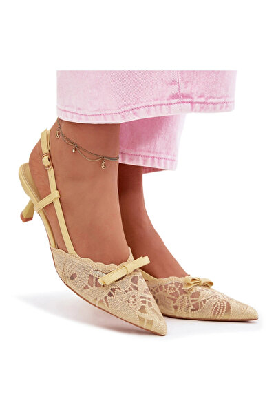 BOTO Lace Women's Heeled Sandals With Bow Yellow Maribelle 37