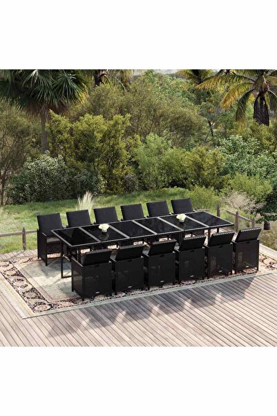 vidaxl Set mobilier de exterior cu perne, 13 piese, negru, poliratan