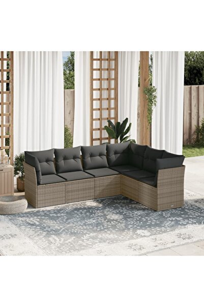 vidaxl Garden furniture set with cushions, 6 pieces, grey, polyrattan
