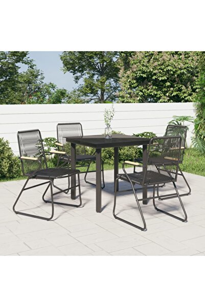 vidaxl Set mobilier de gradina, 5 piese, negru, ratan PVC